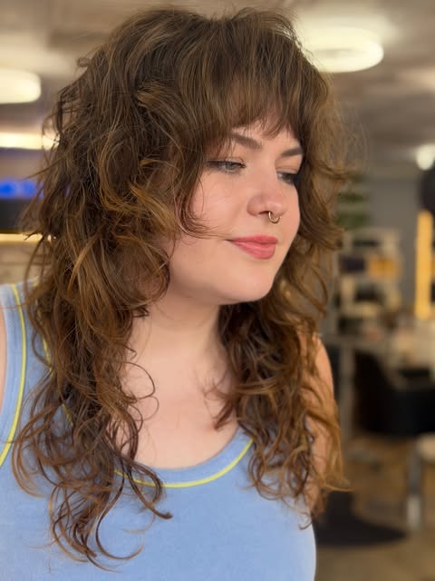Messy hair, don’t care! 
I’m always obsessed with a curly shag! Any excuse to do a razor cut, I’m go