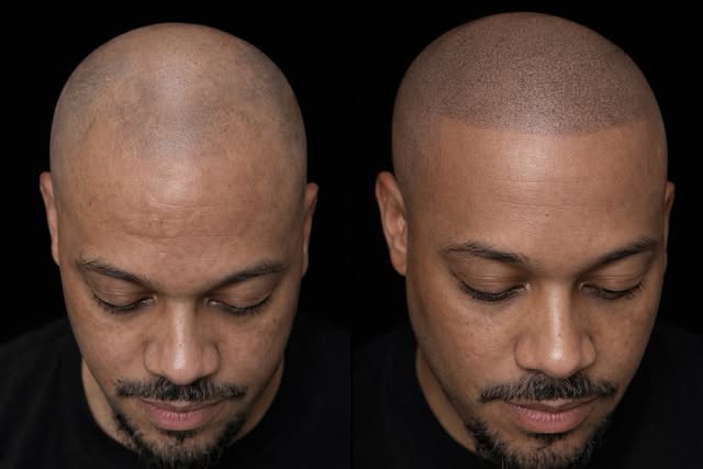 A sharp hairline changes everything.
This is scalp micropigmentation — precision, detail, and a natu