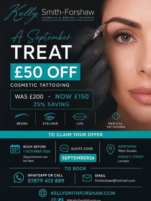 ✨ £50 OFF THIS SEPTEMBER ✨

Been thinking about having your brows, eyeliner or lips done? Consider t