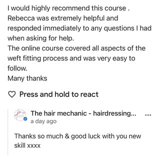 Learn online in the comfort of your own home 👩‍🎓
My online student has already had her 1st weave c