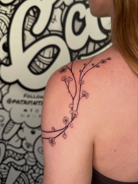 A custom freehand #cherryblossomtattoo branch for the ultra talented @breebartha. Thank you so much 