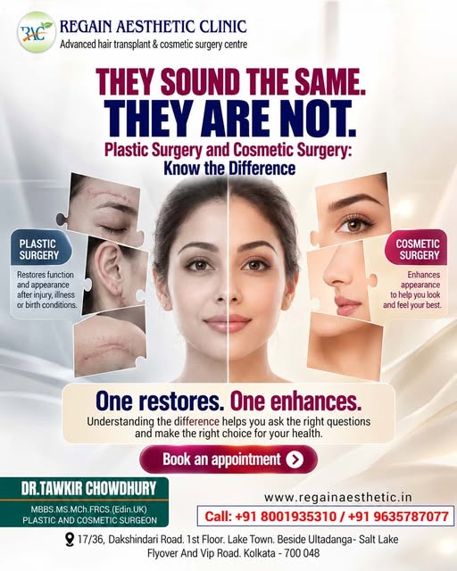 Plastic surgery and cosmetic surgery may sound similar, but their goals can be different. 

Plastic 