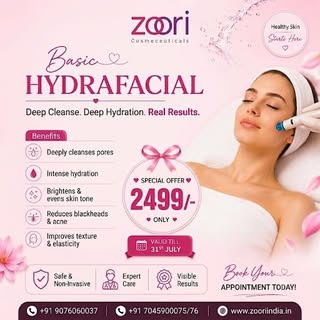 ✨ LIMITED TIME OFFER – Get Basic Hydrafacial at Rs 2499/- ✨

HydraFacial is a medical-grade, non-inv