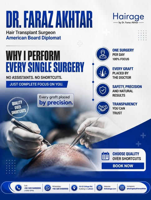 At Hairage, Dr. Faraz Akhtar personally performs every single hair transplant surgery — no shortcuts