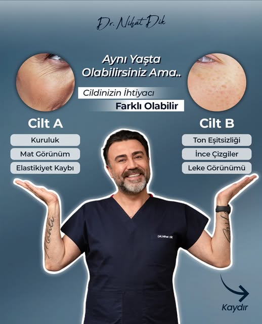 Ciltte kuruluk, mat görünüm, ton eşitsizliği, ince çizgi veya leke görünümü farklı nedenlere bağlı o