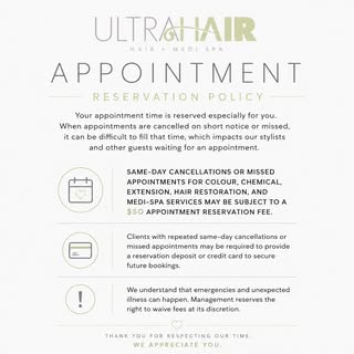 ✨ A little update to help us better serve all of our guests. ✨

When you book with Ultra Hair, that 