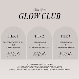 Join our Glow Club! The perfect membership to get your skin glowing this summer ✨ text or call to sc