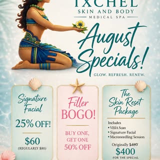 ✨AUGUST SPECIALS✨

Try our skin reset package!

You can also BUY NOW, USE LATER. 
CALL OR TEXT TODAY