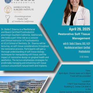 ✨ Join us for an exclusive CE event with Dr. Stella C. Stavrou, DDS, FACP! ✨
📅 April 29, 2025 | 🕕 