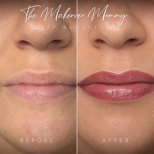 Okayyy, look at this before and after! 😍 A little lip blush brought her lips back to life with more