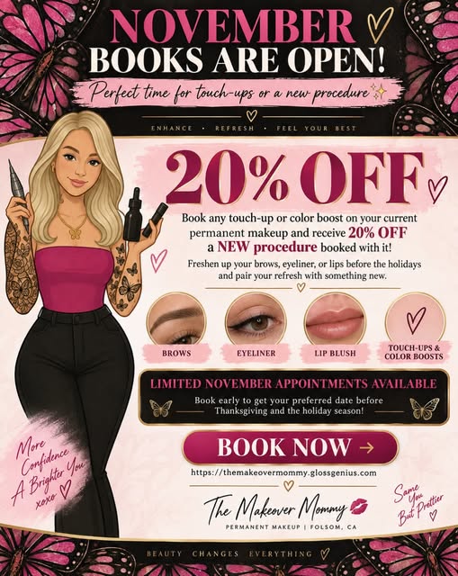 ✨ NOVEMBER BOOKS ARE OPEN! ✨

If your permanent makeup is ready for a refresh — or you’ve been wanti
