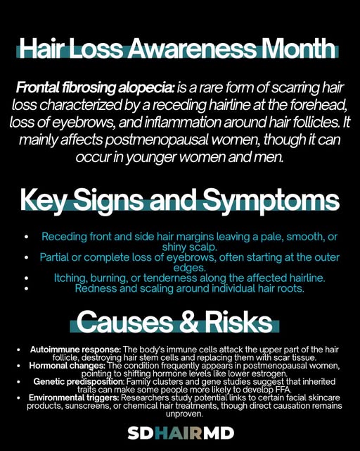 A receding hairline isn’t always “just aging.” 👀 Frontal fibrosing alopecia (FFA) is a rare form of
