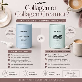 ✨ COLLAGEN OR COLLAGEN CREAMER – WHICH ONE IS RIGHT FOR YOU? ✨

The good news? Both deliver 10g of h