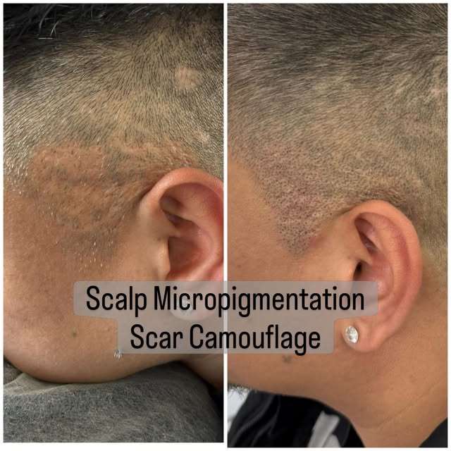My client completed his 3rd SMP session today to help camouflage a burn scar he was unhappy with and