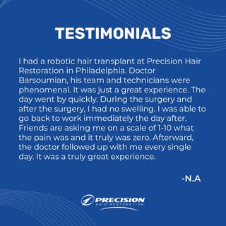 "TESTIMONIAL TUESDAY: 'Doctor Barsoumian was phenomenal.' -Nick A.

See what the Precision Hair Rest