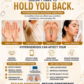 💧 Sweating more than normal?

Excessive sweating (Hyperhidrosis) can affect your confidence, comfor