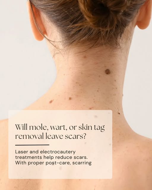 Will mole, wart or skin tag removal leave a scar?

Many people worry about scarring after having a m