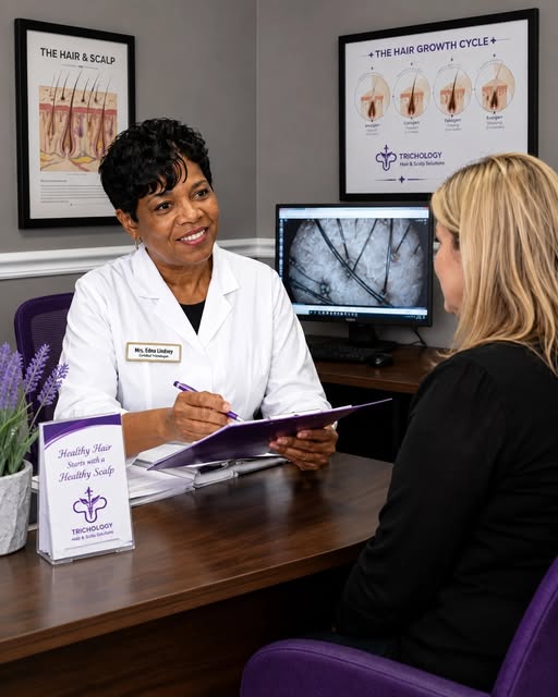 What happens at your first consultation? Edna Lindsey, board-certified trichologist with 24+ years o