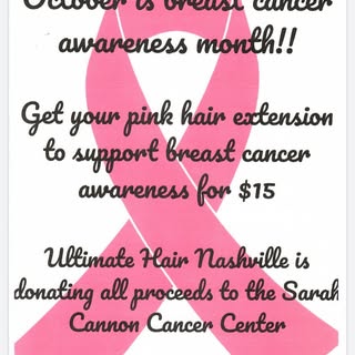 Join Ultimate Hair Nashville in supporting Breast Cancer Awareness month. Come in and get your Pink 