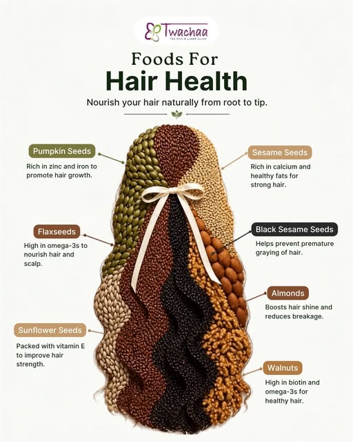 Beautiful hair begins from within! 🌿✨

Your daily diet plays an important role in keeping your hair