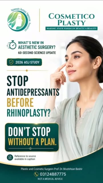 Should you stop antidepressants before rhinoplasty? Not necessarily.
A recent 2026 Aesthetic Surgery
