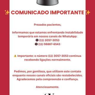 Prezados pacientes,

Informamos que nosso canal de WhatsApp está passando por instabilidade temporár
