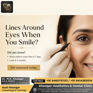 Fine lines that appear around the eyes when you smile are a natural part of expression and ageing. B
