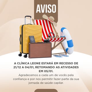 A Clínica Leone informa que estará em recesso de 21/12/2025 a 04/01/2026, retornando às atividades n