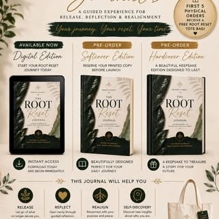 IT’S TIMEEEEEEEEE😊

🌿 THE ROOT RESET JOURNAL IS HERE 🌿

Sometimes the reset you need isn’t a vaca