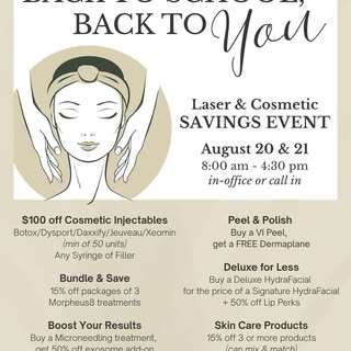 TODAY IS THE DAY FOR SAVINGS!🥳

Back to school savings on our most popular cosmetic treatments toda