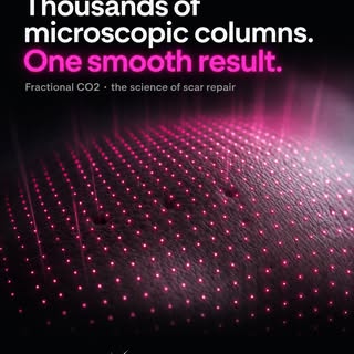 Fractional CO2 does not sand your skin — it convinces it to rebuild. Micro-columns trigger fresh, or