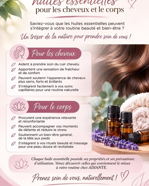 Les bienfaits des huiles essentielles pour vos cheveux et votre corps 🌿

Saviez-vous que les huiles