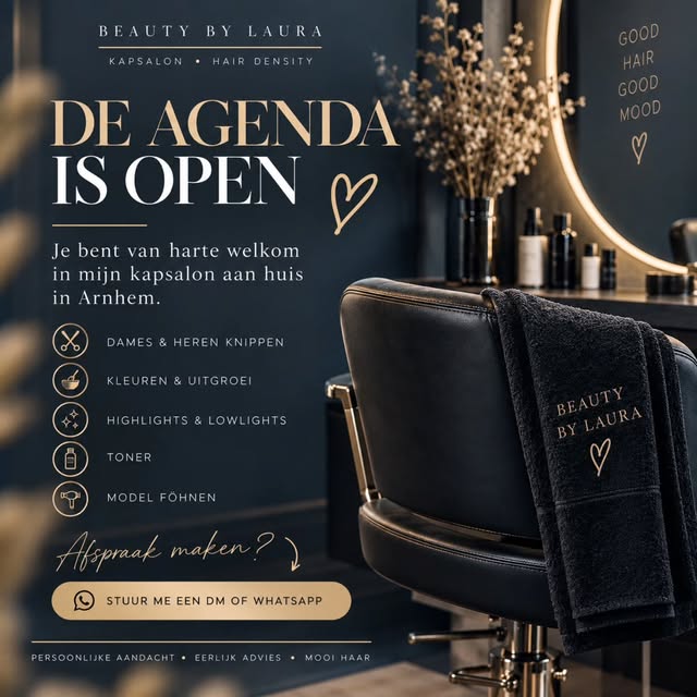 En dan nu het leukste gedeelte… mijn agenda gaat open! 🤗

Vanaf nu kun je bij Beauty by Laura in Ar