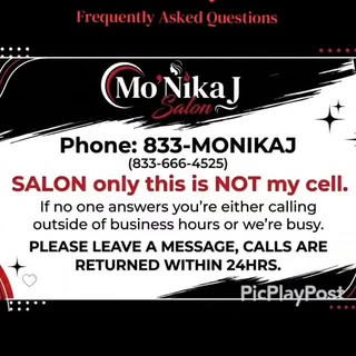 FREQUENTLY ASKED QUESTIONS about booking a hair appointment with Mo'Nika J. Booking link below or ta