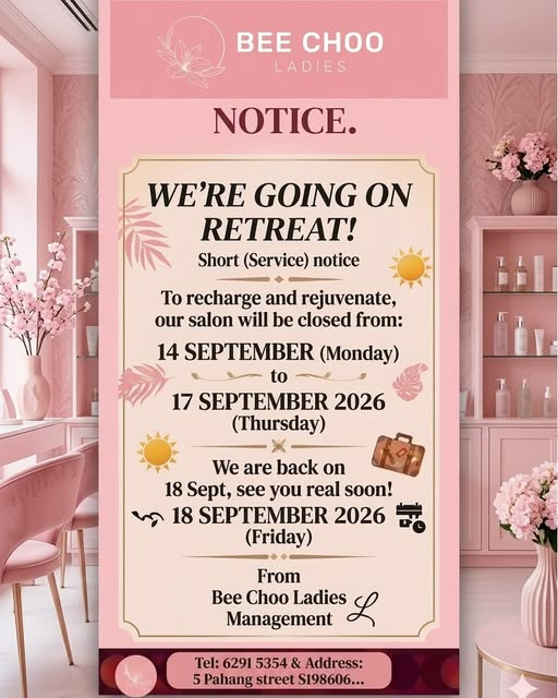 Dear customers, please take note that our shop will be closed from  14-17 Sept 2026, see you on 18th