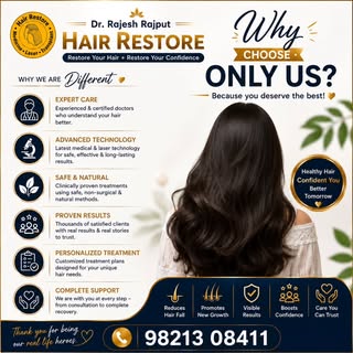 WHY CHOOSE ONLY US?

Because you deserve the best care for your hair.

At Dr. Rajesh Rajput HAIR RES