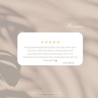 ✨ Weer een prachtige review ontvangen! ✨

Deze klant koos voor een haartransplantatie in Terneuzen (