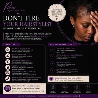 💜 Before you fire your hairstylist!!!!!!

Hair loss isn’t always caused by your hair routine.

Some