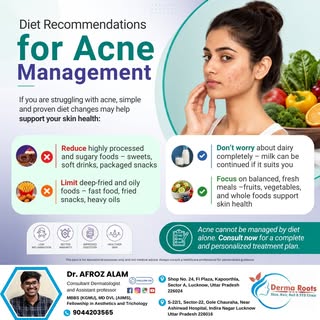 Diet can play a supportive role in acne management. Reducing sugary and processed foods, limiting oi