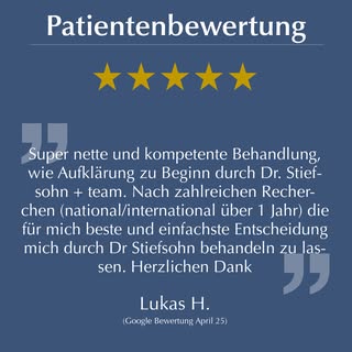 Wir freuen uns über folgende Bewertung: von Hr. Lukas H.

Super nette und kompetente Behandlung, wie