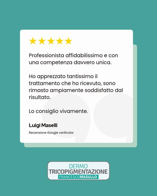 Grazie Luigi!
Questa la sua recensione su Google dopo aver fatto un trattamento nel centro Dermotric