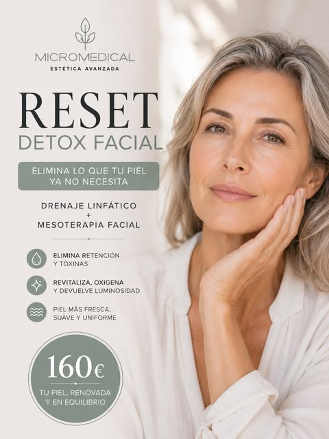 RESET DETOX FACIAL
El verano deja huella. Sol. Calor. Cloro. Sal. Protector solar.
Todo ello hace qu