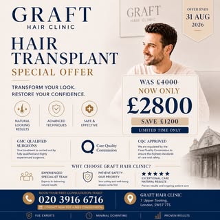 ✨ Restore your hair with confidence. ✨

Ready for a fresh start? Our limited-time Hair Transplant Of