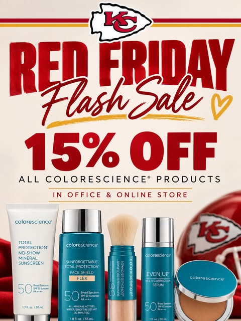 Don’t miss 15% off our new @colorescience sunscreen products to celebrate #RedFriday ! Offer good st