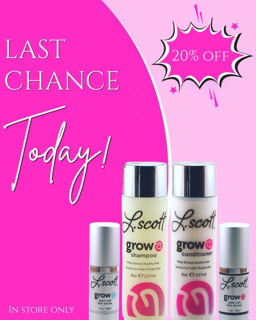 Today is the FINAL DAY to save 20% on all L. Scott GROW products in celebration of 20 years behind t