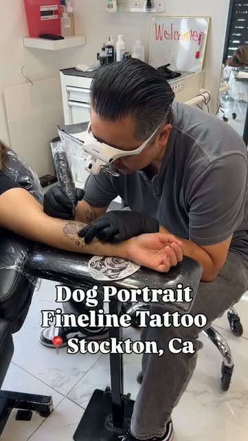 A special memorial piece for her beloved dog Bruno. This was her first tattoo so she wanted it to be