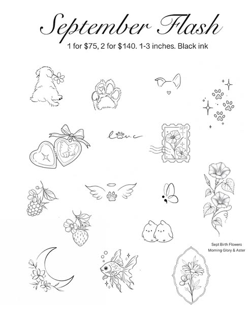 Cute dainty, small tattoos for your 1st Fineline tattoo or your 5th! 🥰 SEPTEMBER FLASH now availabl