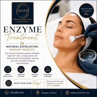 ENZYME TREATMENT 
Corrects concerns of aging, acne, pigmentation and sensitivity. 
Call now to book 