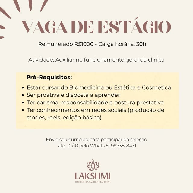 Que fazer parte do time Lakshmi? Então a sua oportunidade chegou! Envie seu currículo para participa