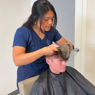 “Don’t get my bald head in the video” 😂 #hairreplacement #hairsystem #dmvstylist #frederickmd